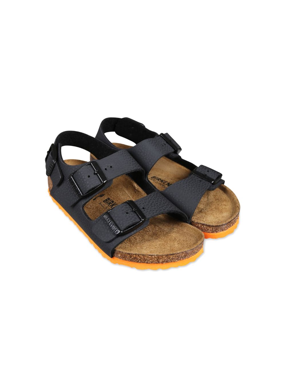 Birkenstock Kids 双扣环皮质凉鞋 - 黑色