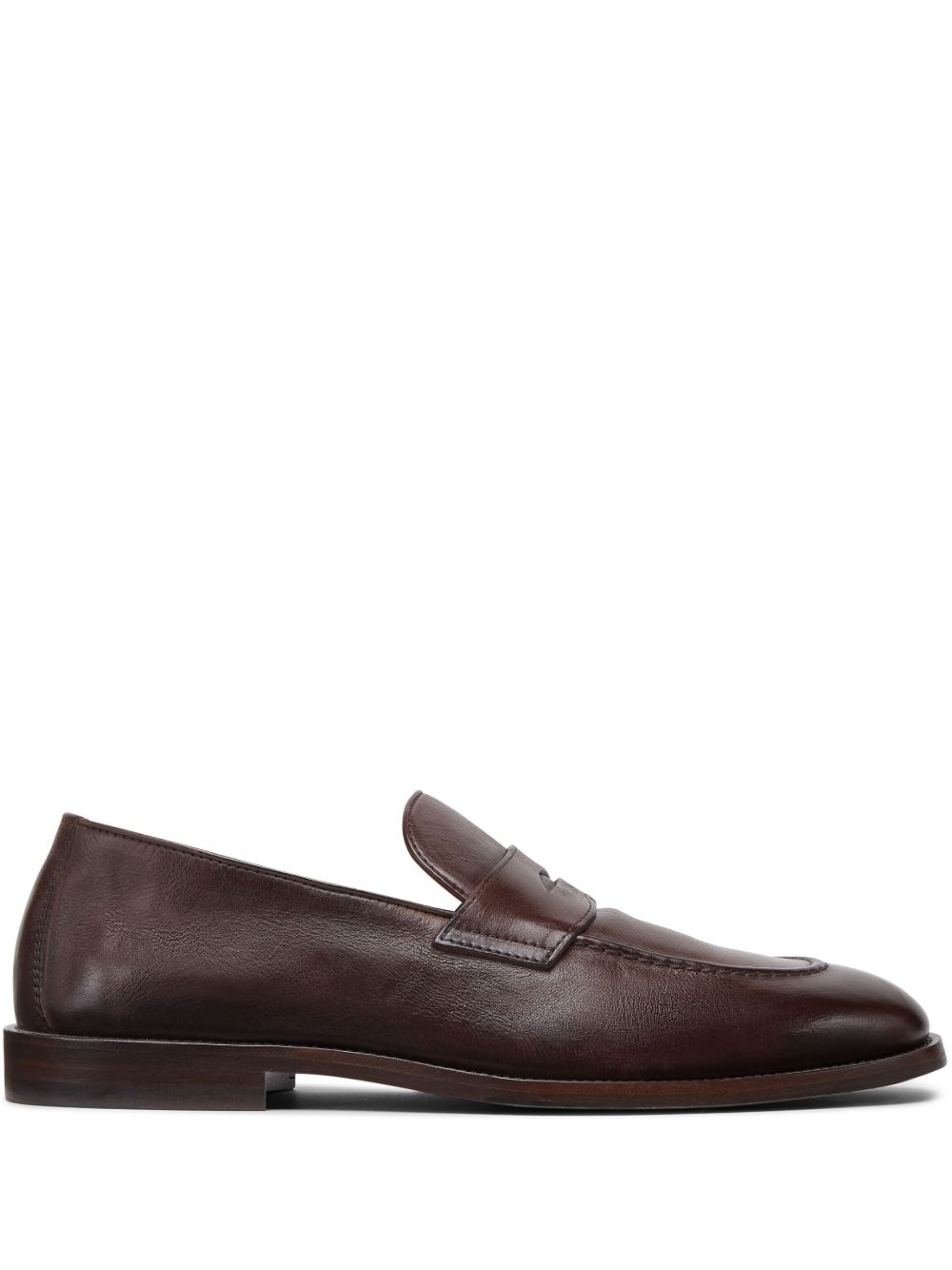 Brunello Cucinelli 饰带细节皮质乐福鞋 - 褐色