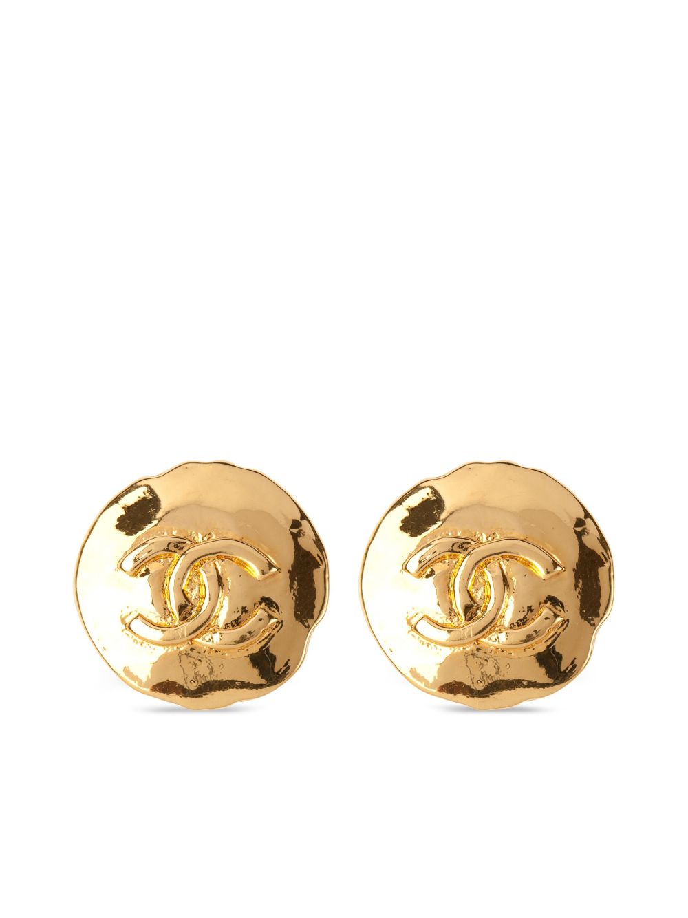 CHANEL Pre-Owned 镀金 Interlocking CC 夹扣式耳环（1990年代典藏款） - 金色