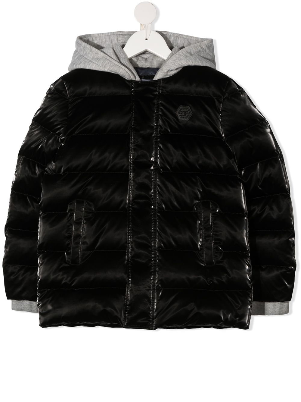 Philipp Plein Junior 亮面绗缝夹克 - 黑色