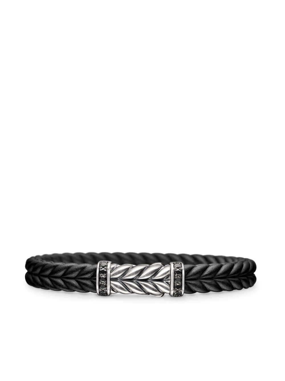 David Yurman 纯银 Chevron 黑色钻石手链 - 银色