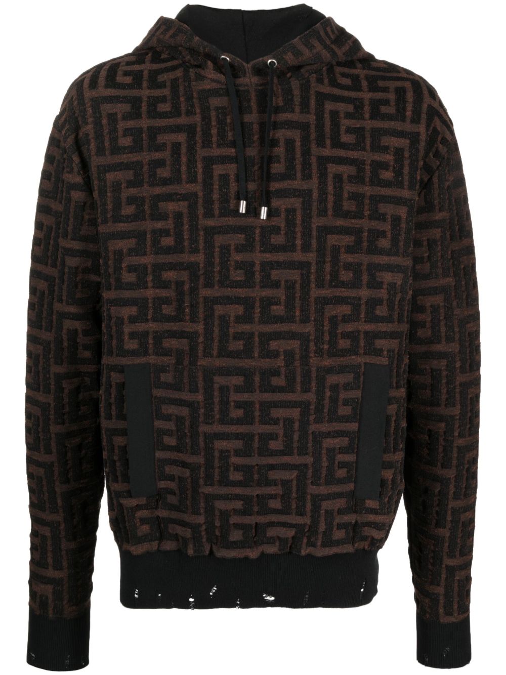 Balmain 经典logo提花棉连帽衫 - 褐色