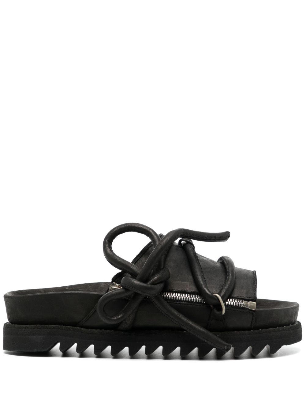 Guidi 系带皮质凉鞋 - 黑色