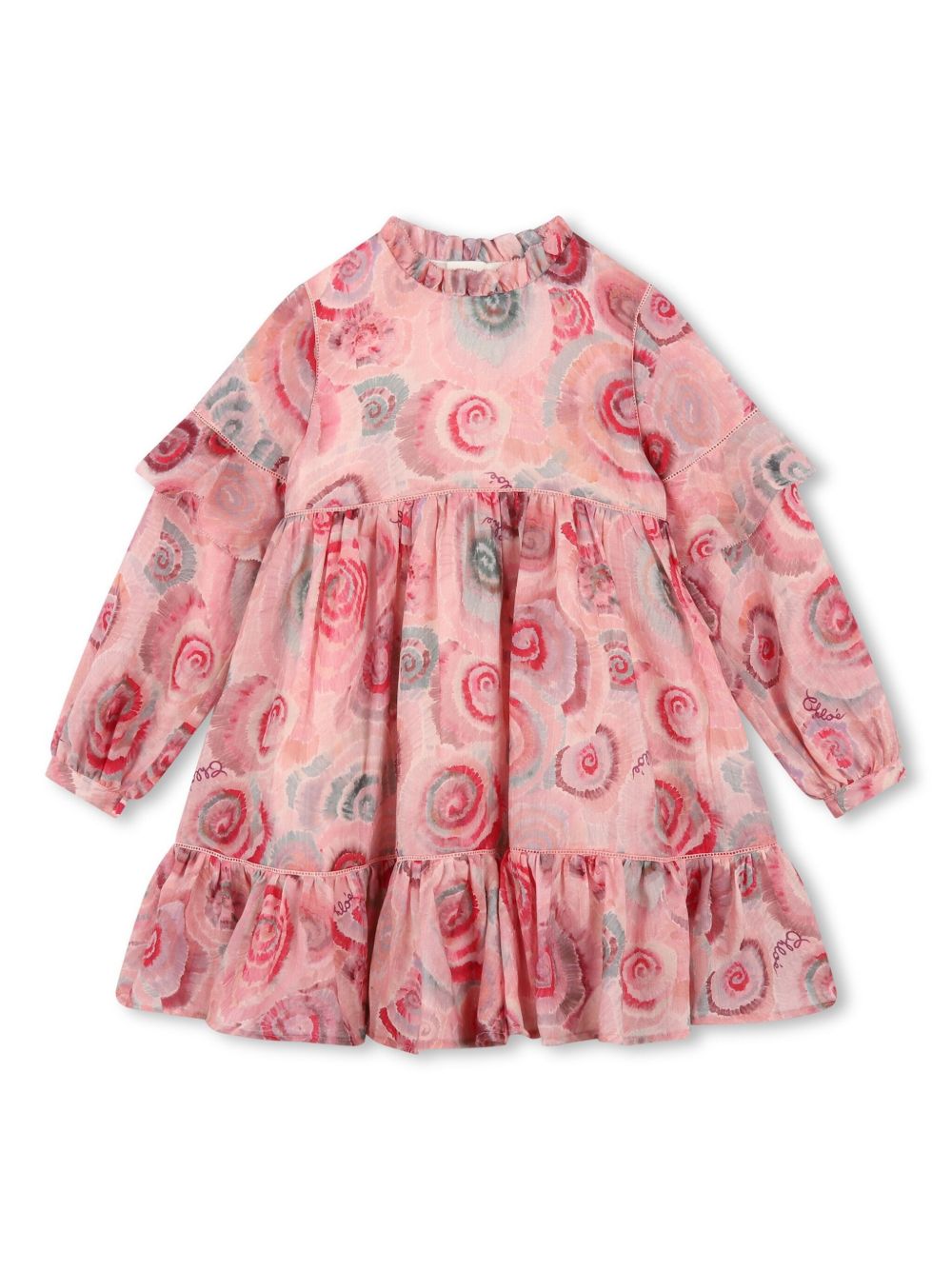 Chloé Kids 漩涡印花羊毛连衣裙 - 粉色