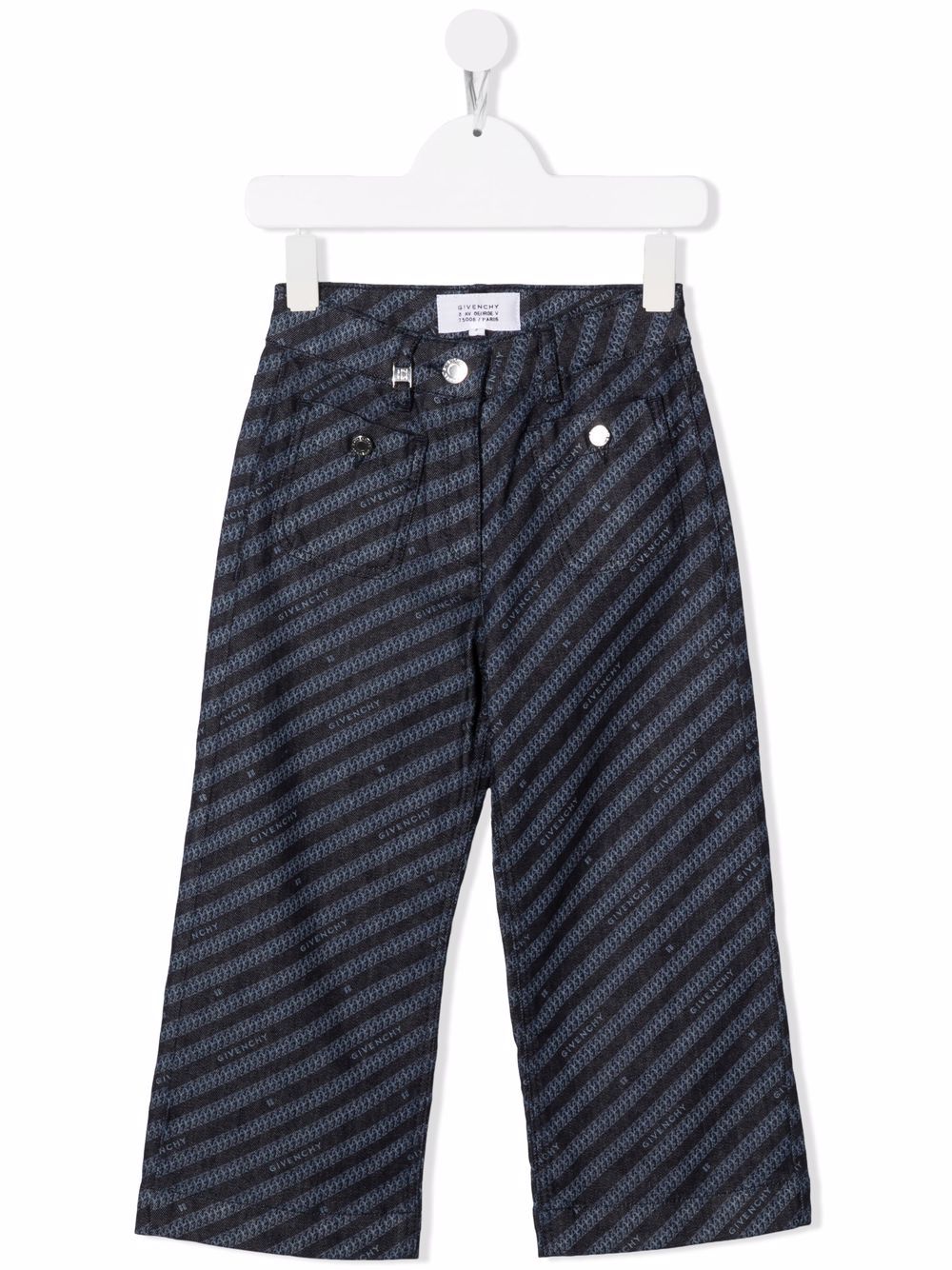 Givenchy Kids 条纹直筒牛仔裤 - 蓝色