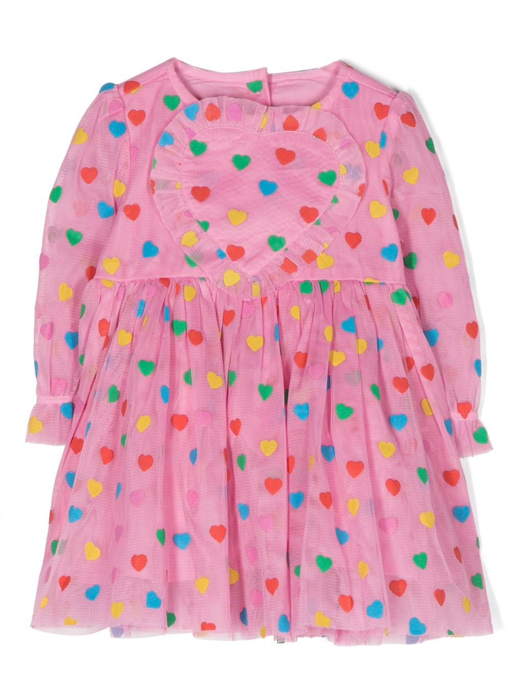 Stella McCartney Kids 爱心印花薄纱拼接连衣裙 - 粉色