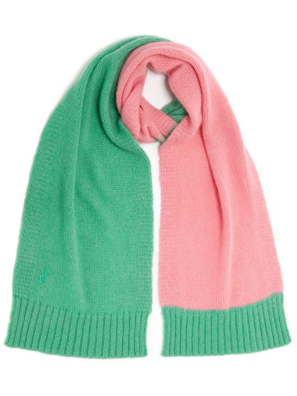 JW Anderson 拼色设计罗纹边饰围巾 - 绿色