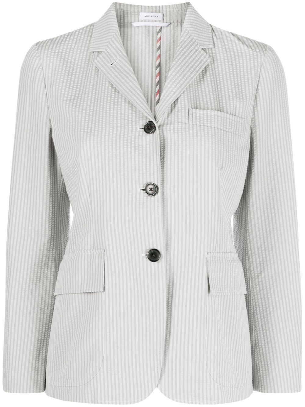 Thom Browne 条纹泡泡纱单排扣西装夹克 - 灰色