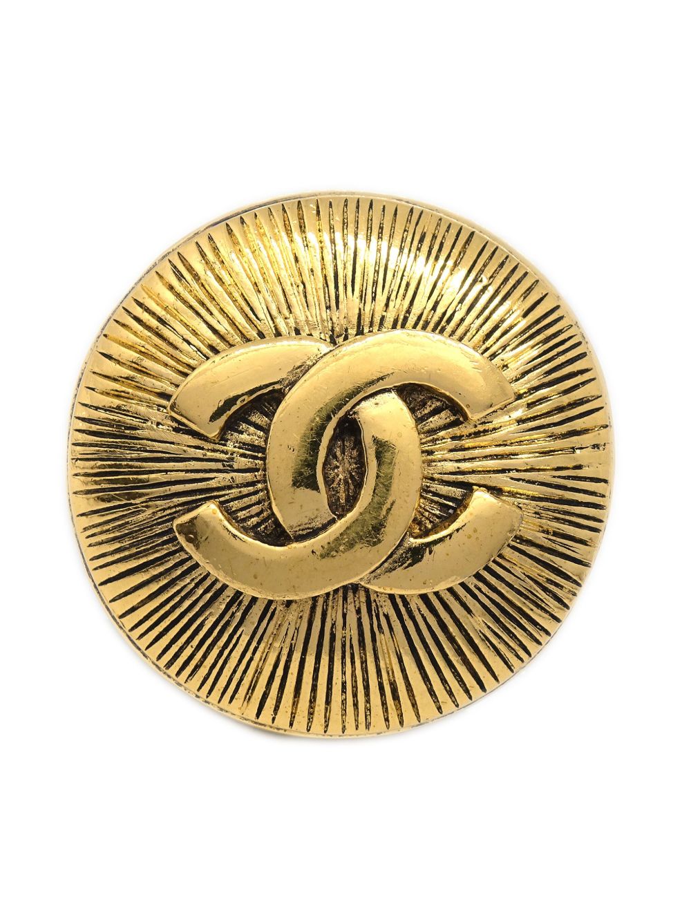 CHANEL Pre-Owned CC 压纹罗纹胸针（1990-2000年典藏款） - 金色