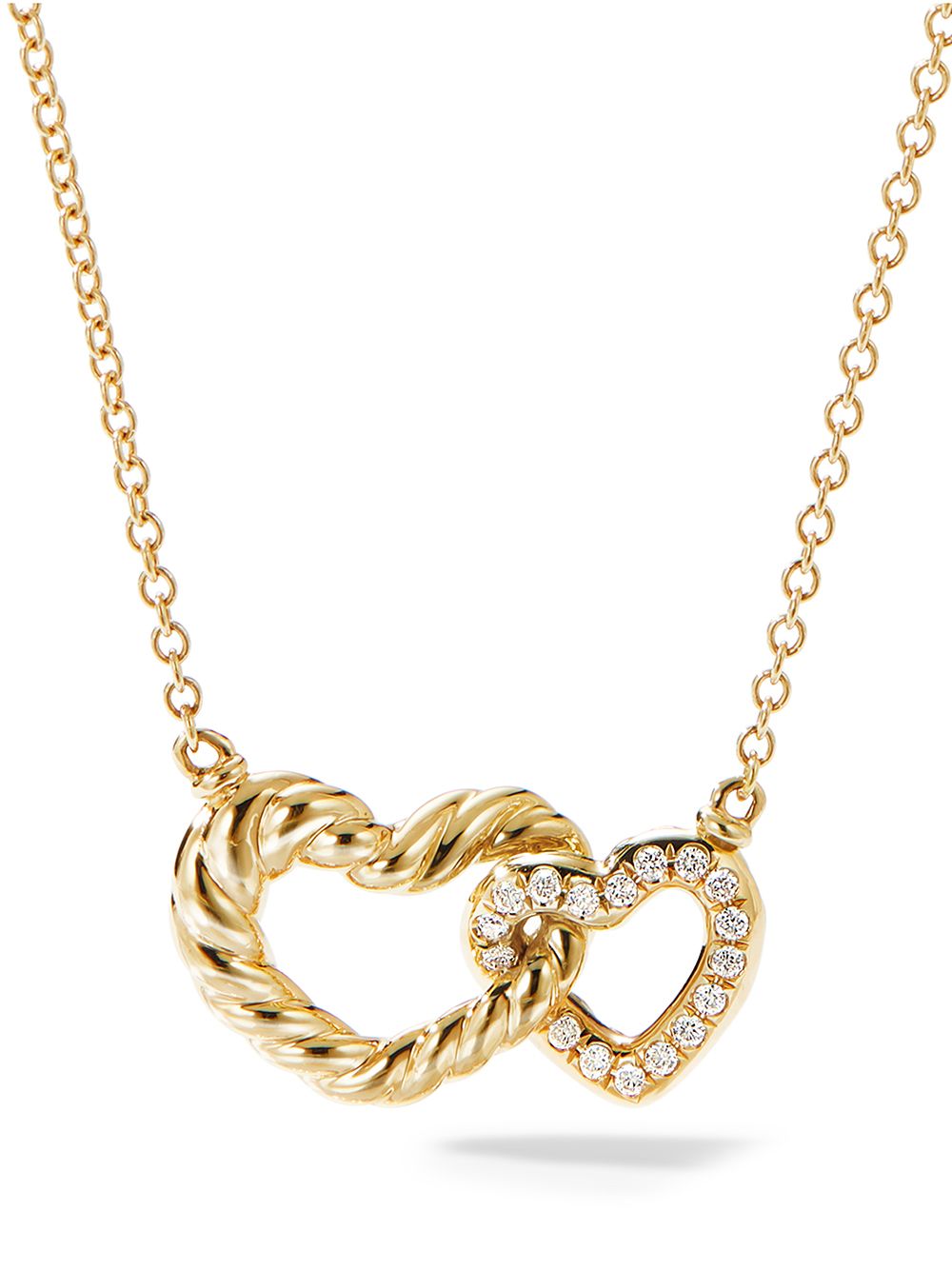 David Yurman Interlocking Heart 18K黄金钻石项链 - 金色