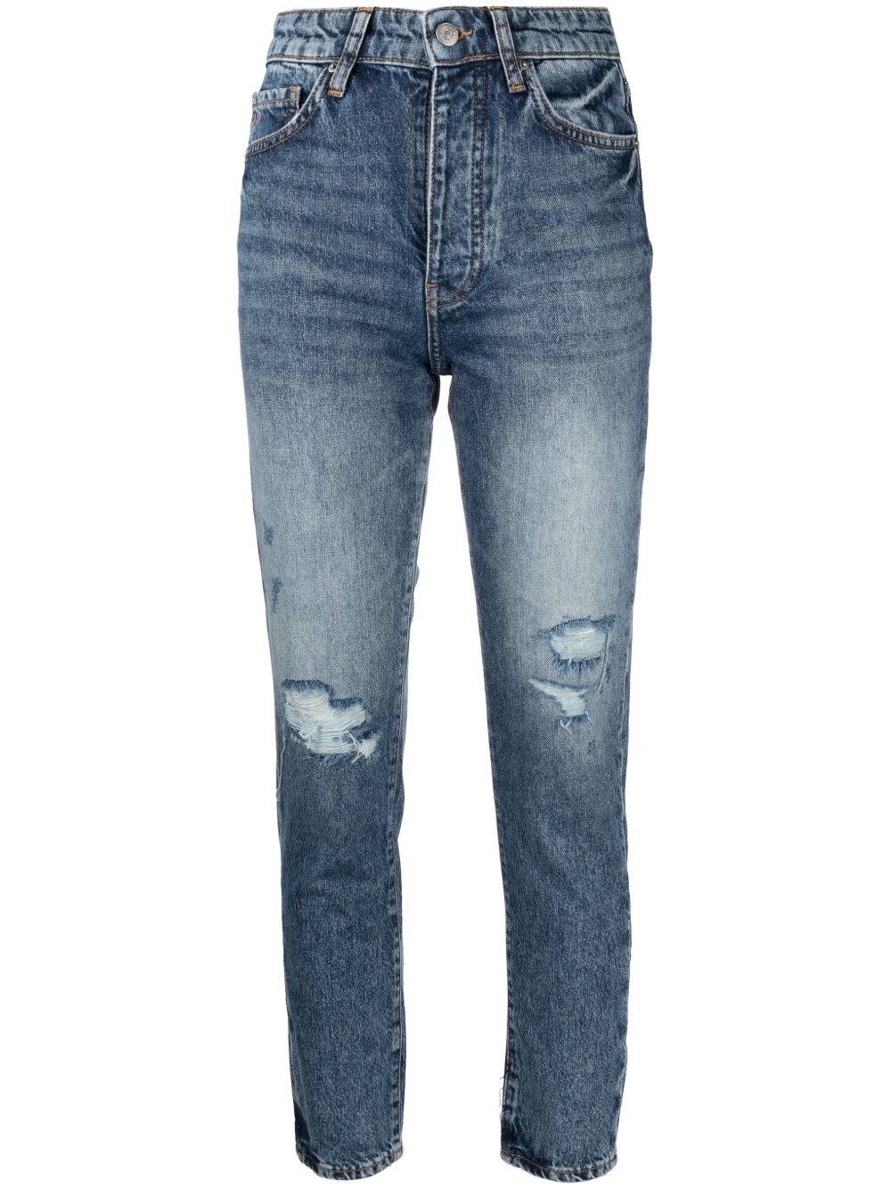 Armani Exchange 高腰仿旧紧身牛仔裤 - 蓝色