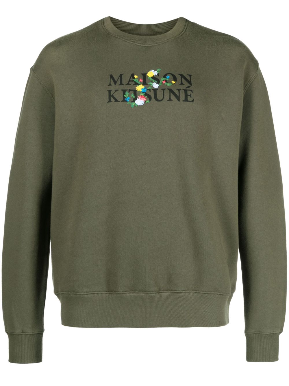 Maison Kitsuné 花卉刺绣棉卫衣 - 绿色