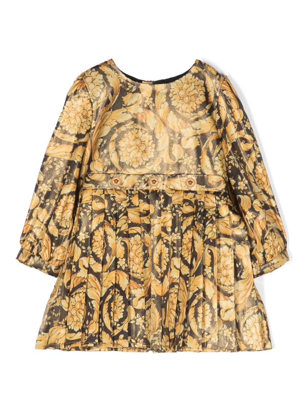 Versace Kids Barocco 印花长袖中长连衣裙 - 金色