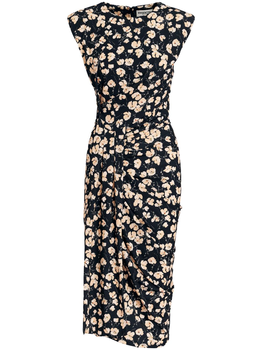 Essentiel Antwerp Galles 花卉印花中长连衣裙 - 黑色