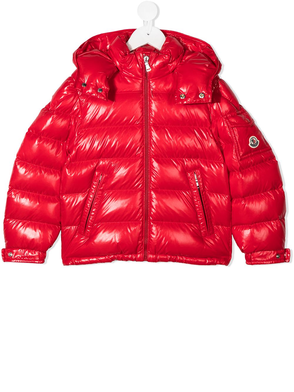 Moncler Enfant 亮面绗缝大衣 - 红色