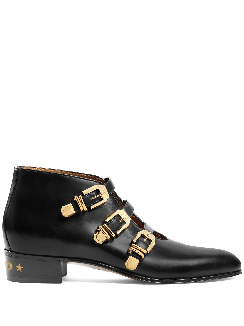 Gucci 扣环皮质及踝靴 - 黑色