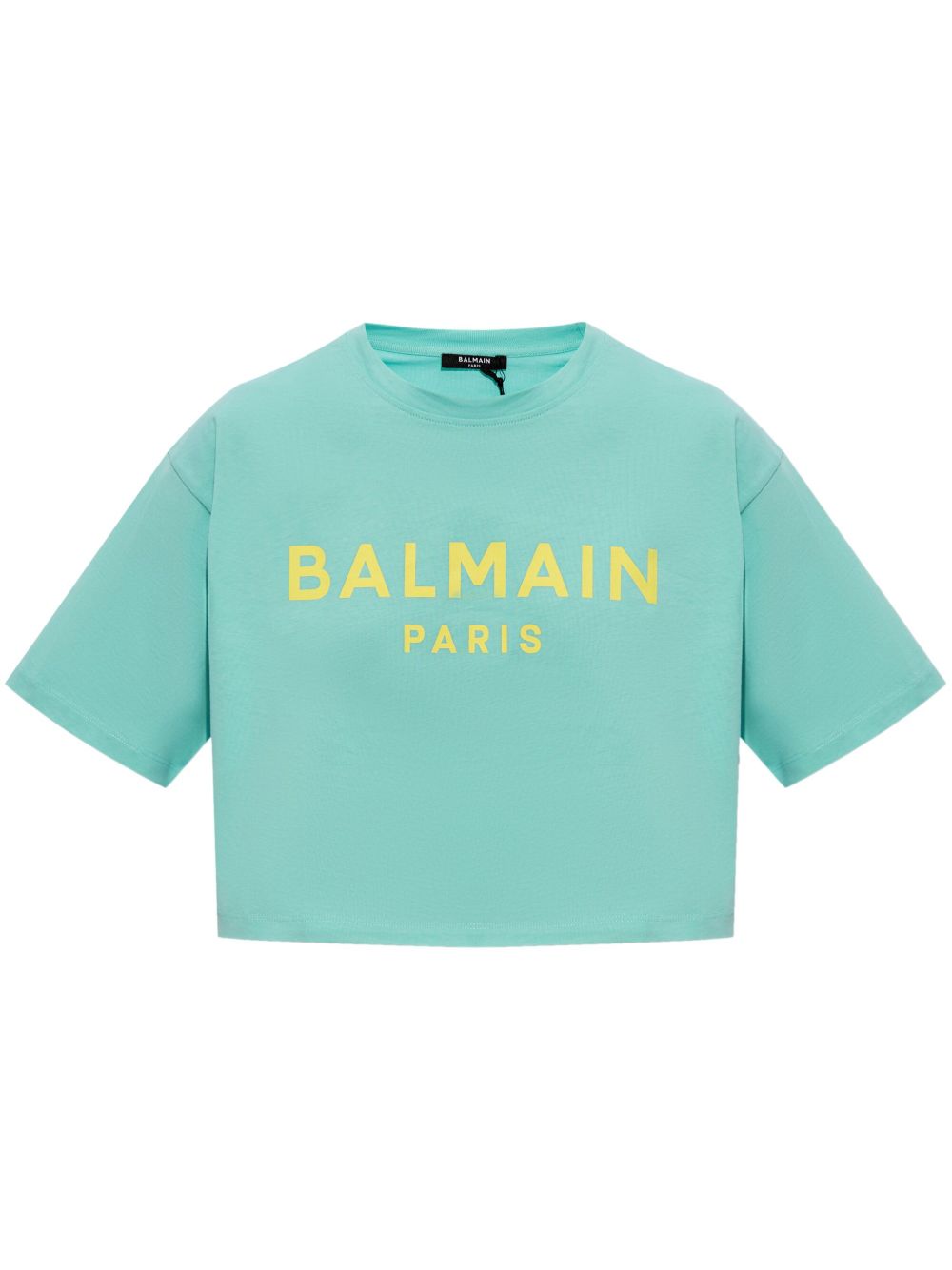 Balmain logo印花短款T恤 - 蓝色