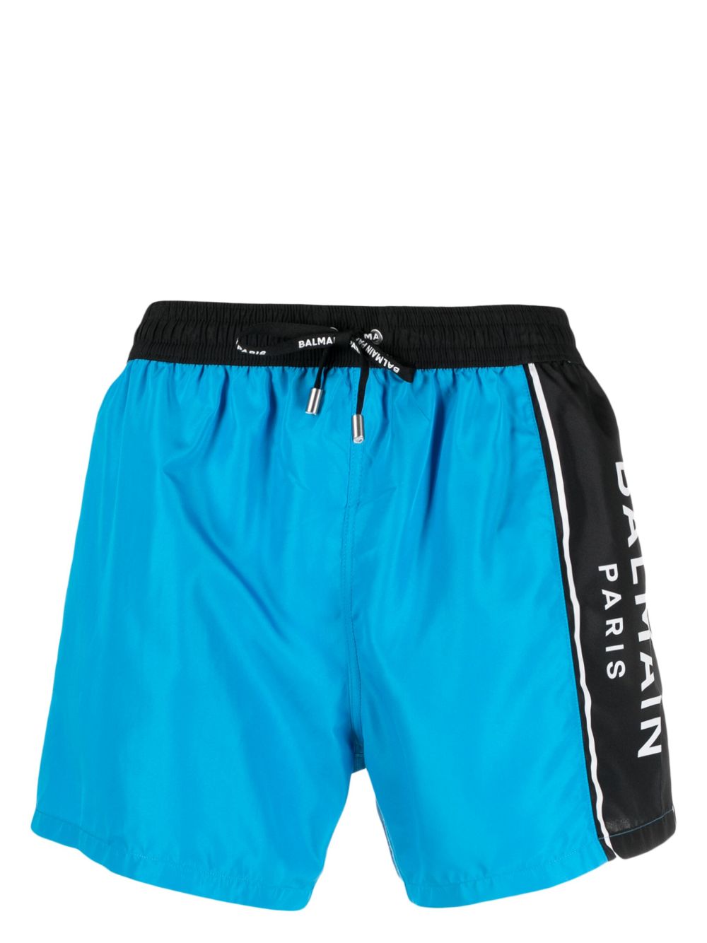 Balmain logo印花抽绳泳裤 - 蓝色
