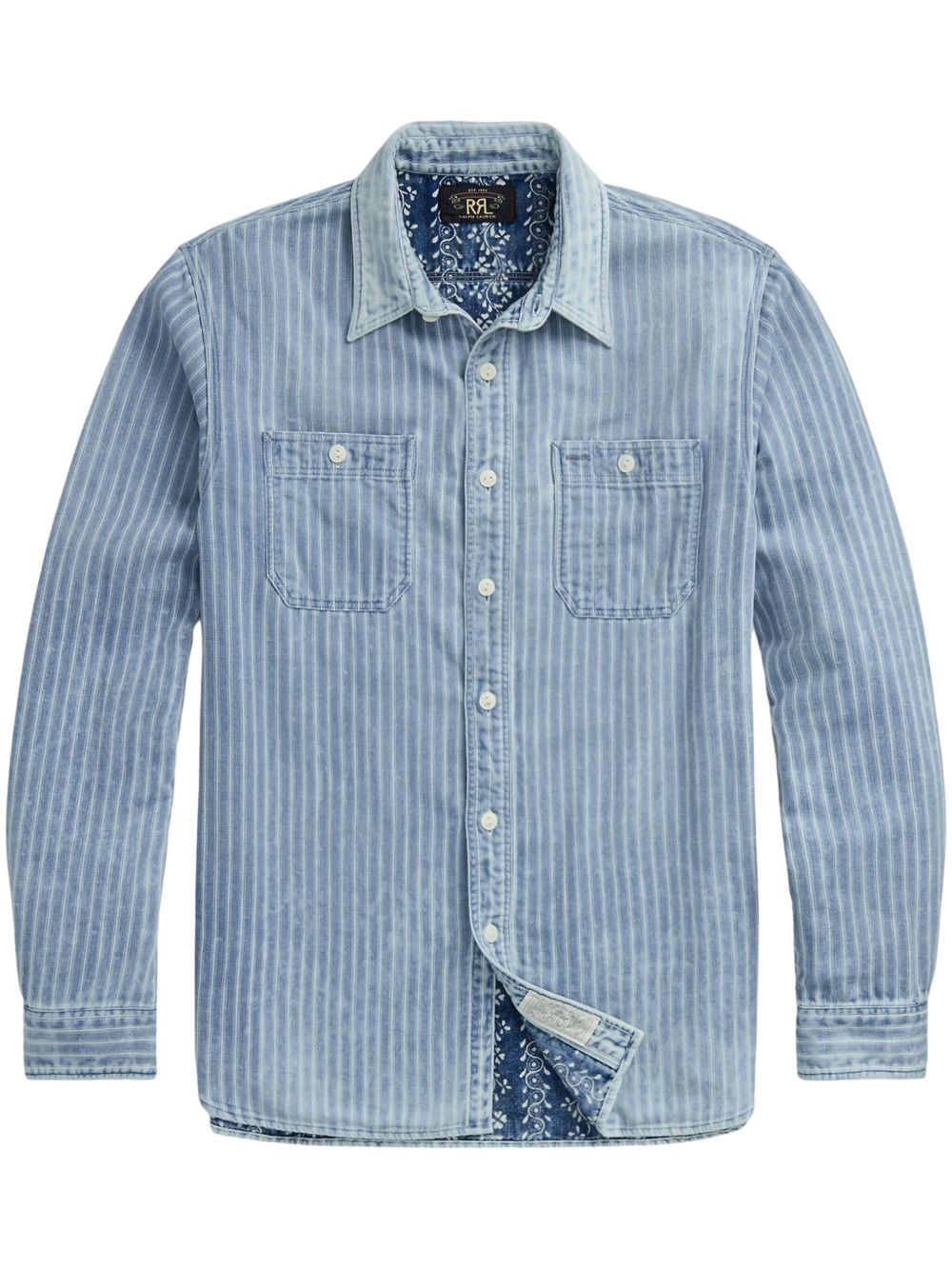 Ralph Lauren RRL 条纹排扣衬衫 - 蓝色