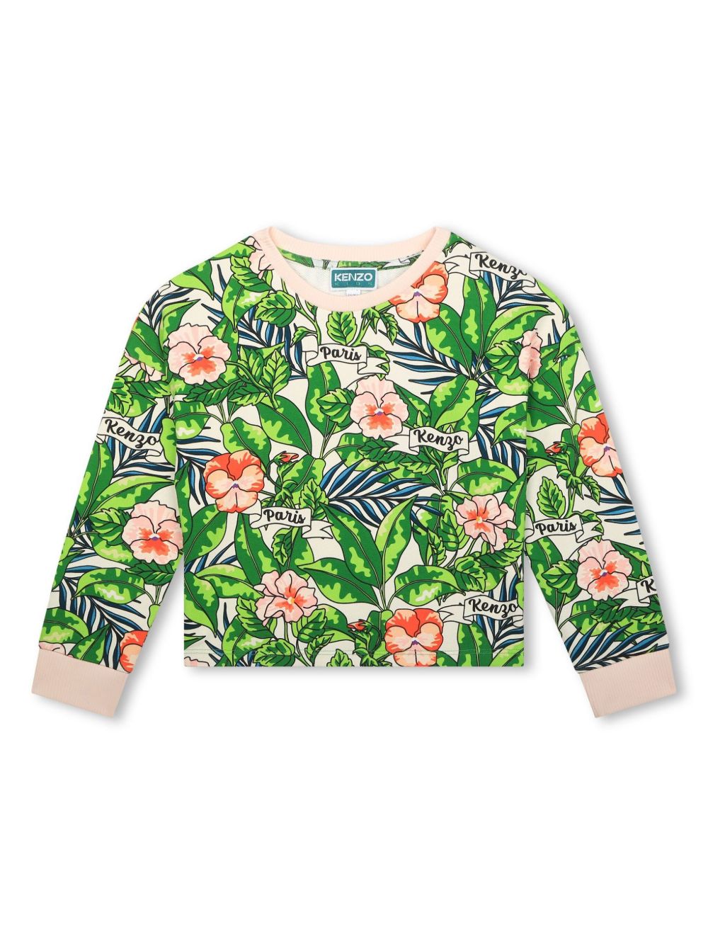 Kenzo Kids 花卉印花棉卫衣 - 绿色