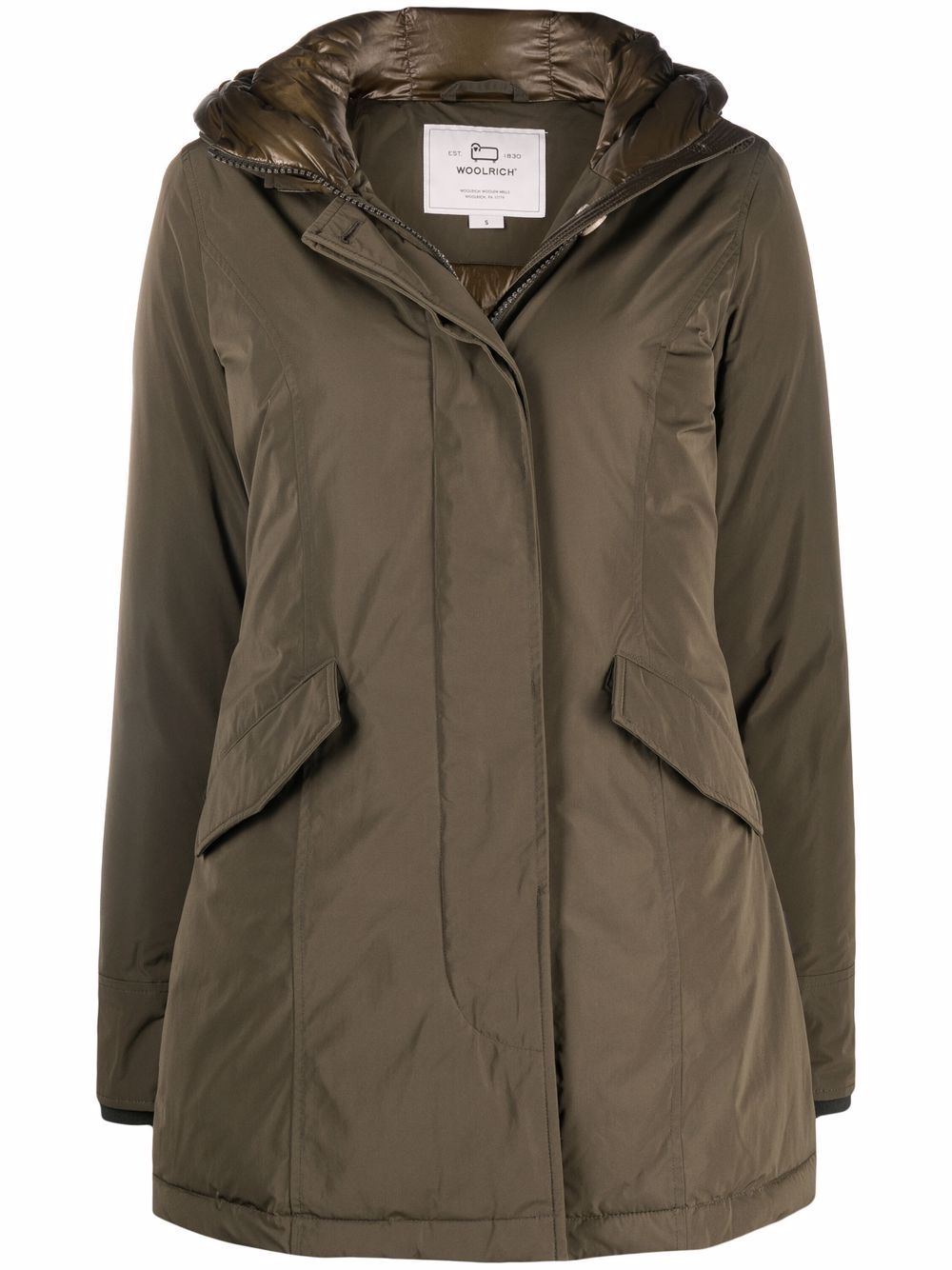 Woolrich 标贴连帽羽绒填充外套 - 绿色