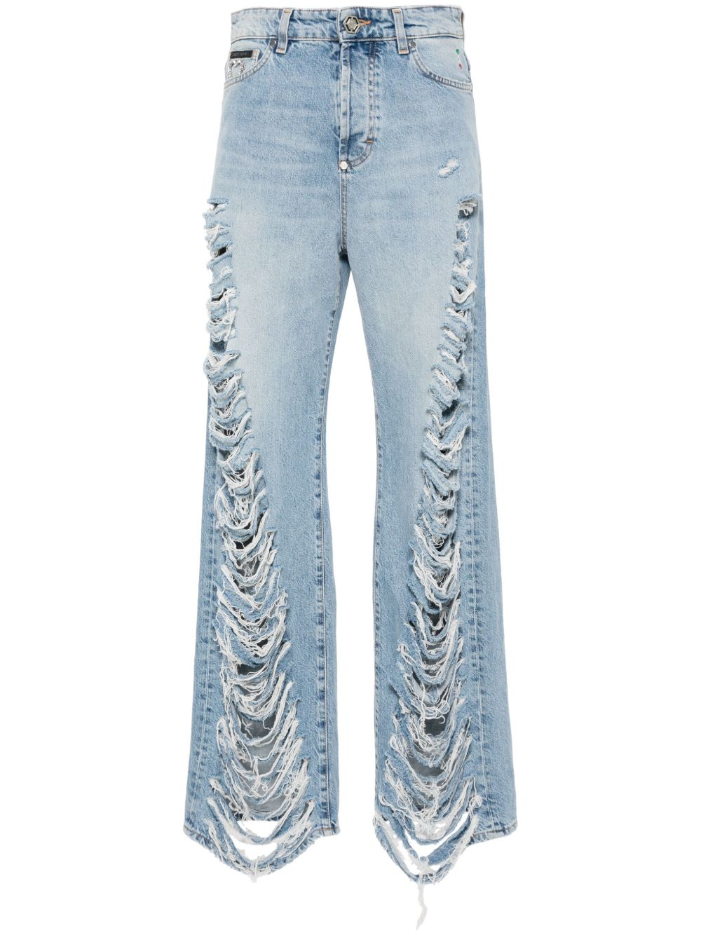 Philipp Plein 撕裂效果长裤 - 蓝色