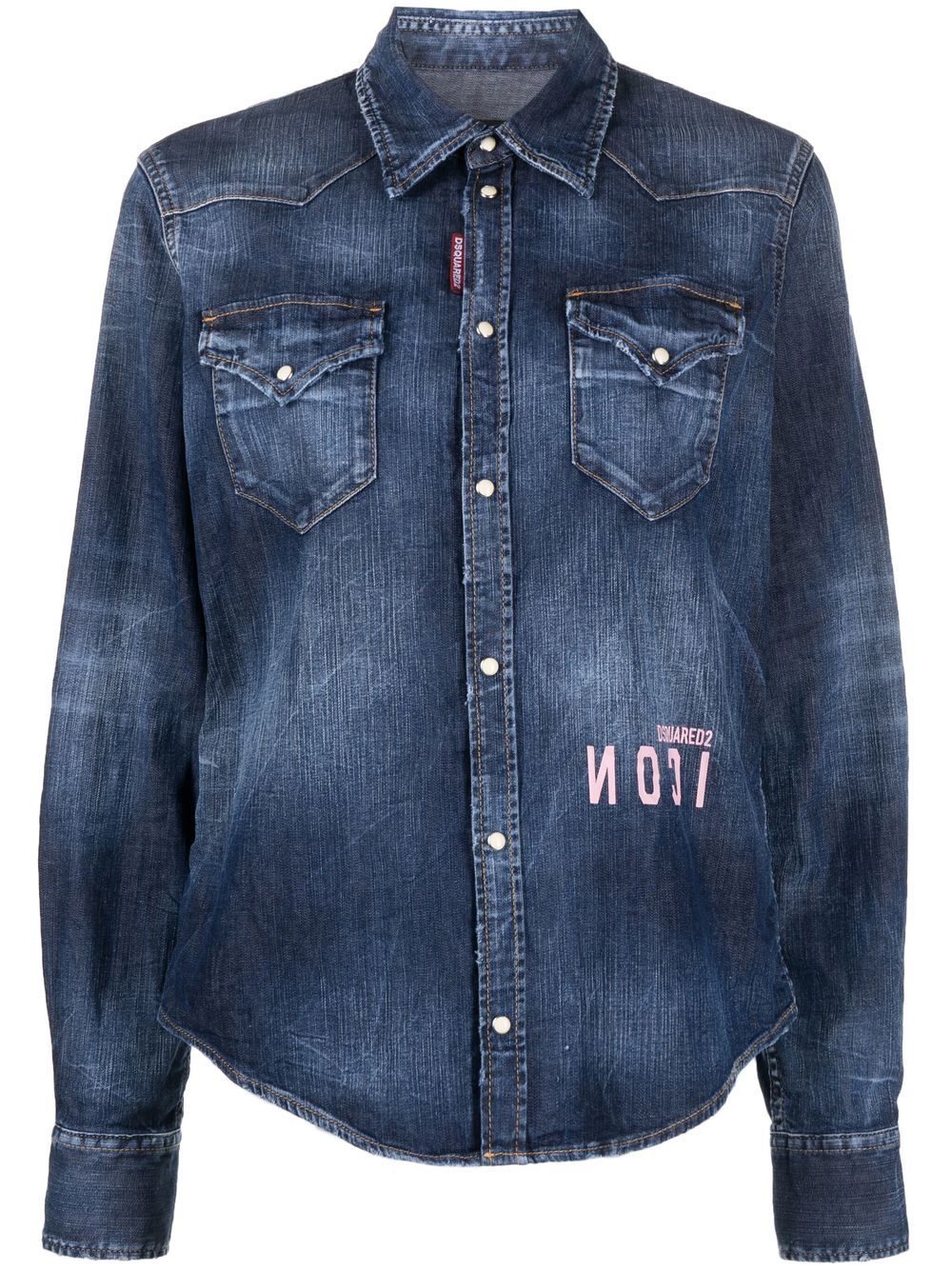 DSQUARED2 logo印花牛仔衬衫 - 蓝色