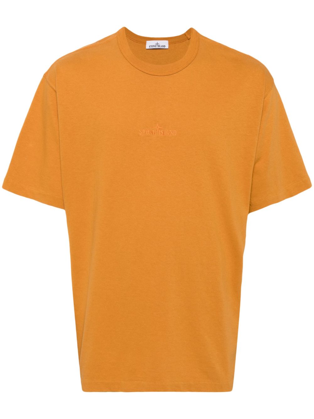 Stone Island logo刺绣棉T恤 - 橘色