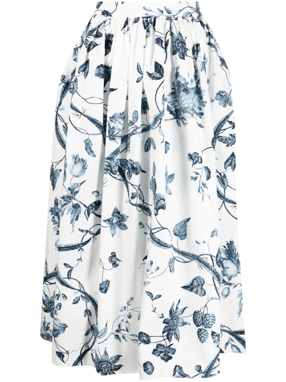 ERDEM 植物印花棉中长半身裙 - 白色