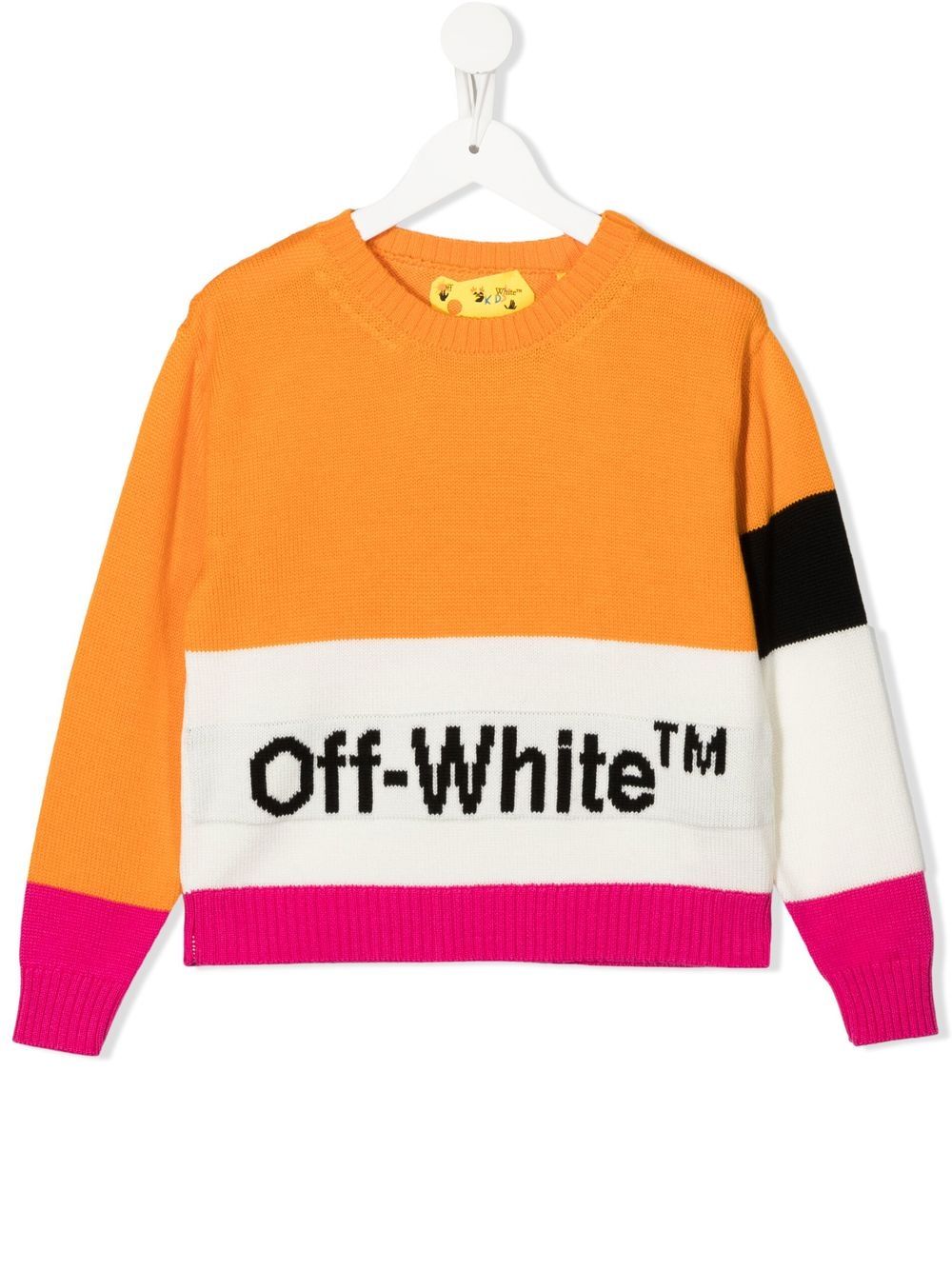 Off-White Kids logo拼色毛衣 - 橘色