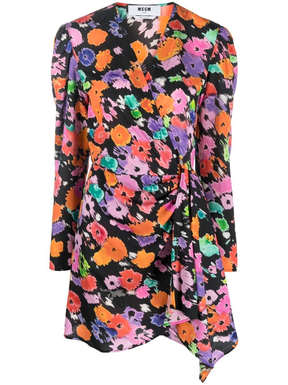MSGM 花卉印花裹身式连衣裙 - 橘色