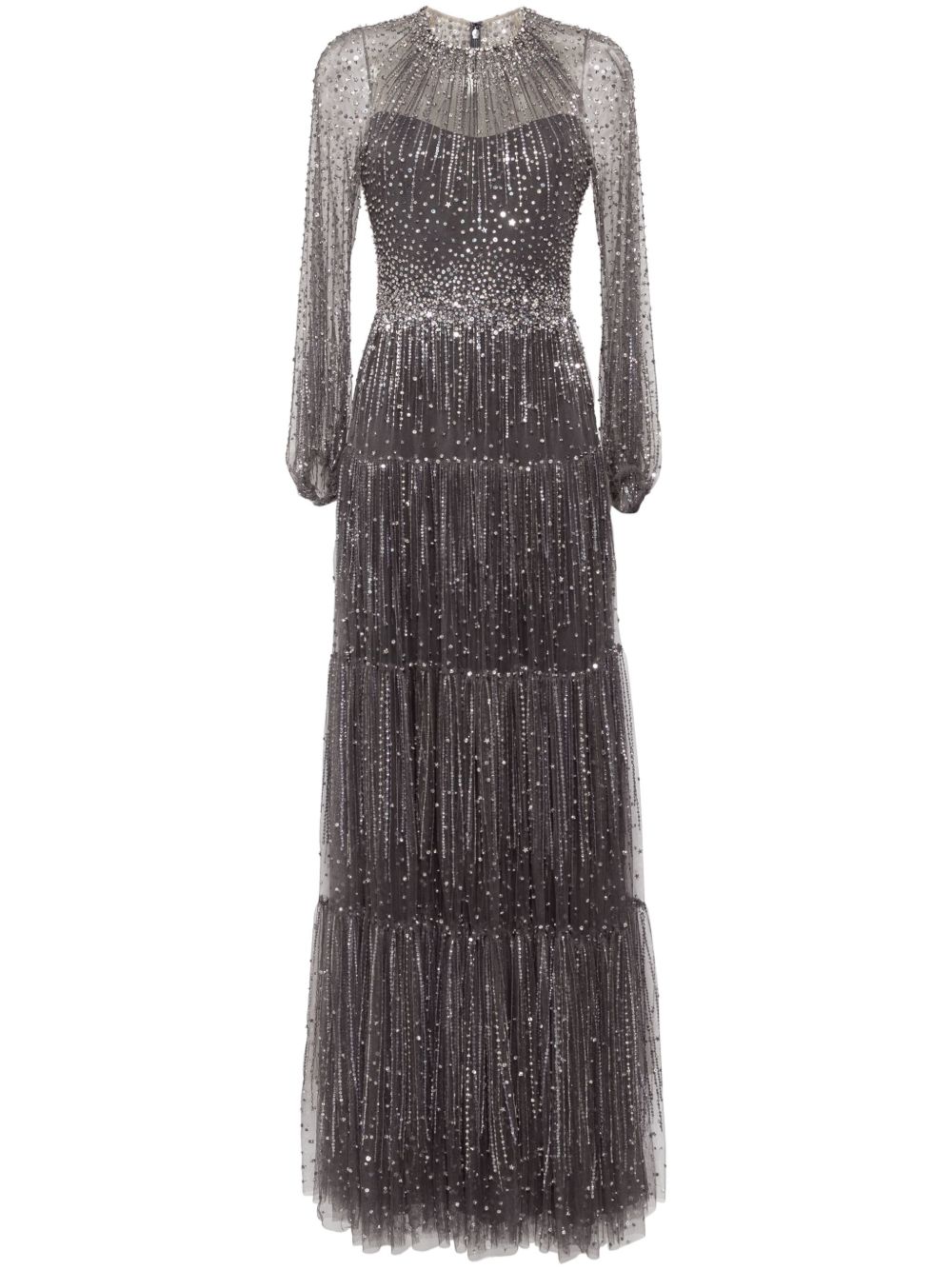 Jenny Packham Solar 晶饰叠层礼服 - 灰色