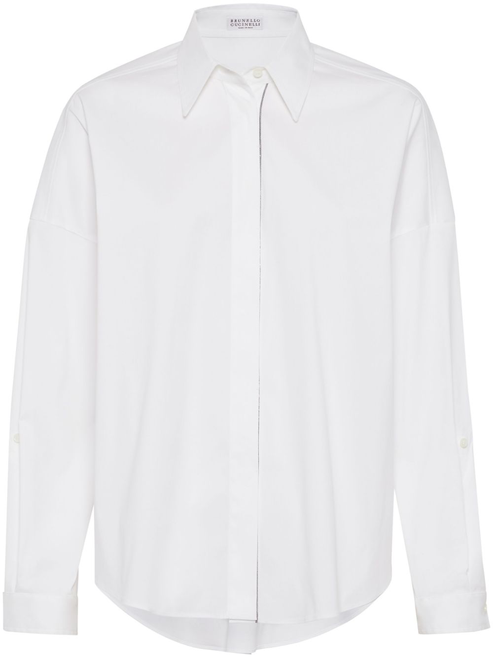 Brunello Cucinelli 珠饰棉混纺衬衫 - 白色