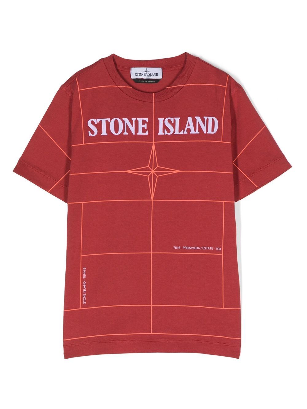 Stone Island Junior logo印花格纹T恤 - 红色
