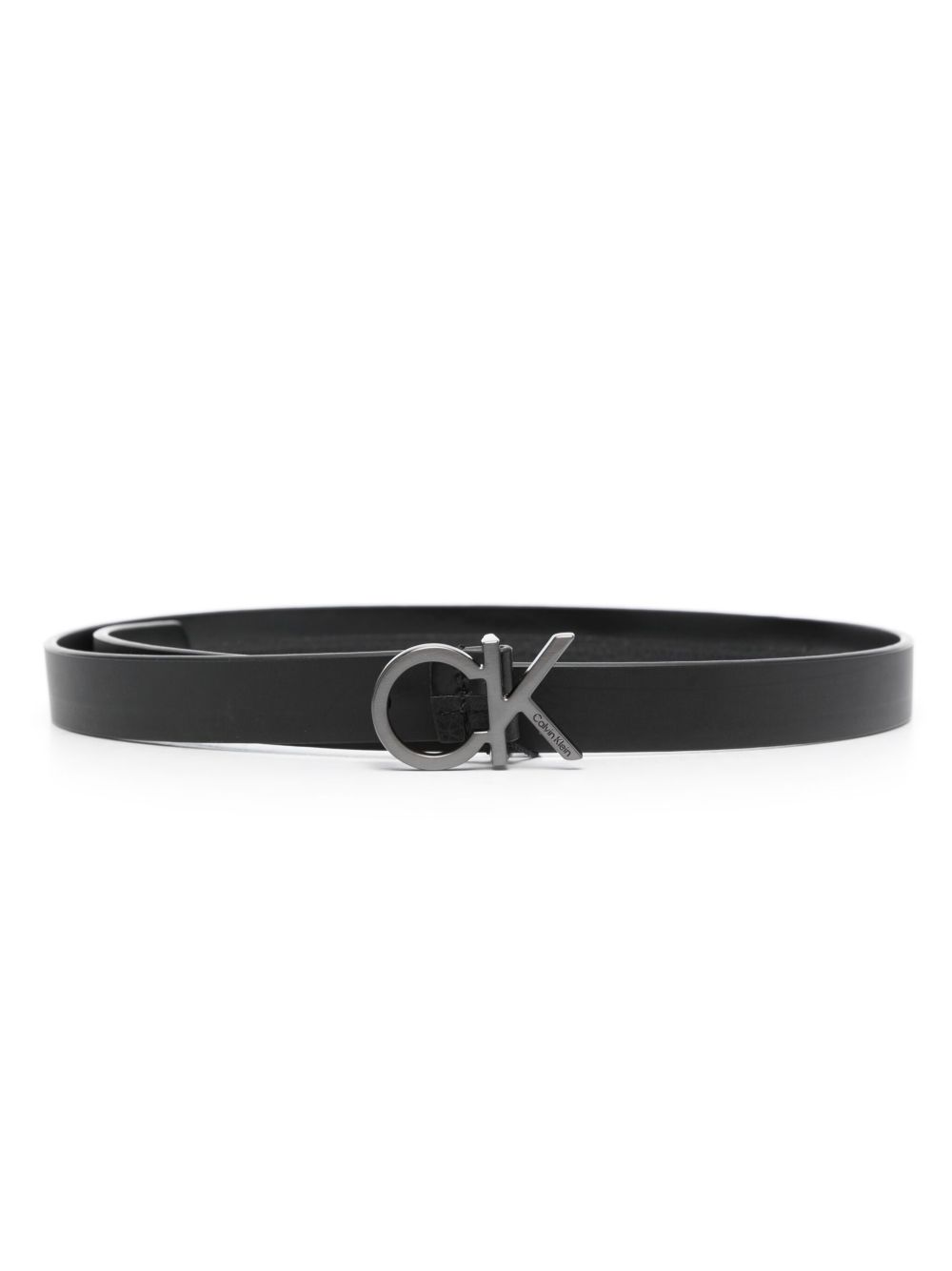 Calvin Klein Re-lo logo扣环皮质腰带 - 黑色