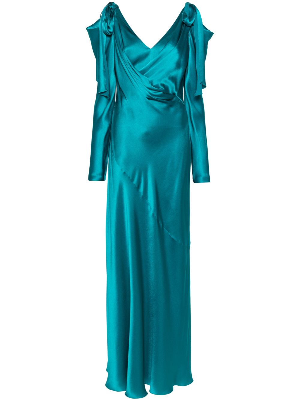 Alberta Ferretti V领缎面超长连衣裙 - 绿色