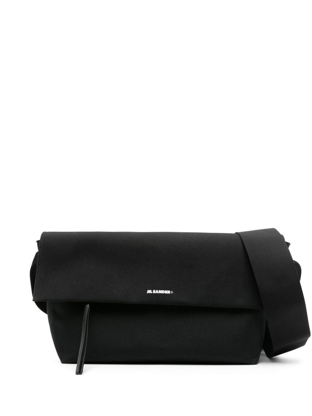 Jil Sander logo印花帆布邮差包 - 黑色