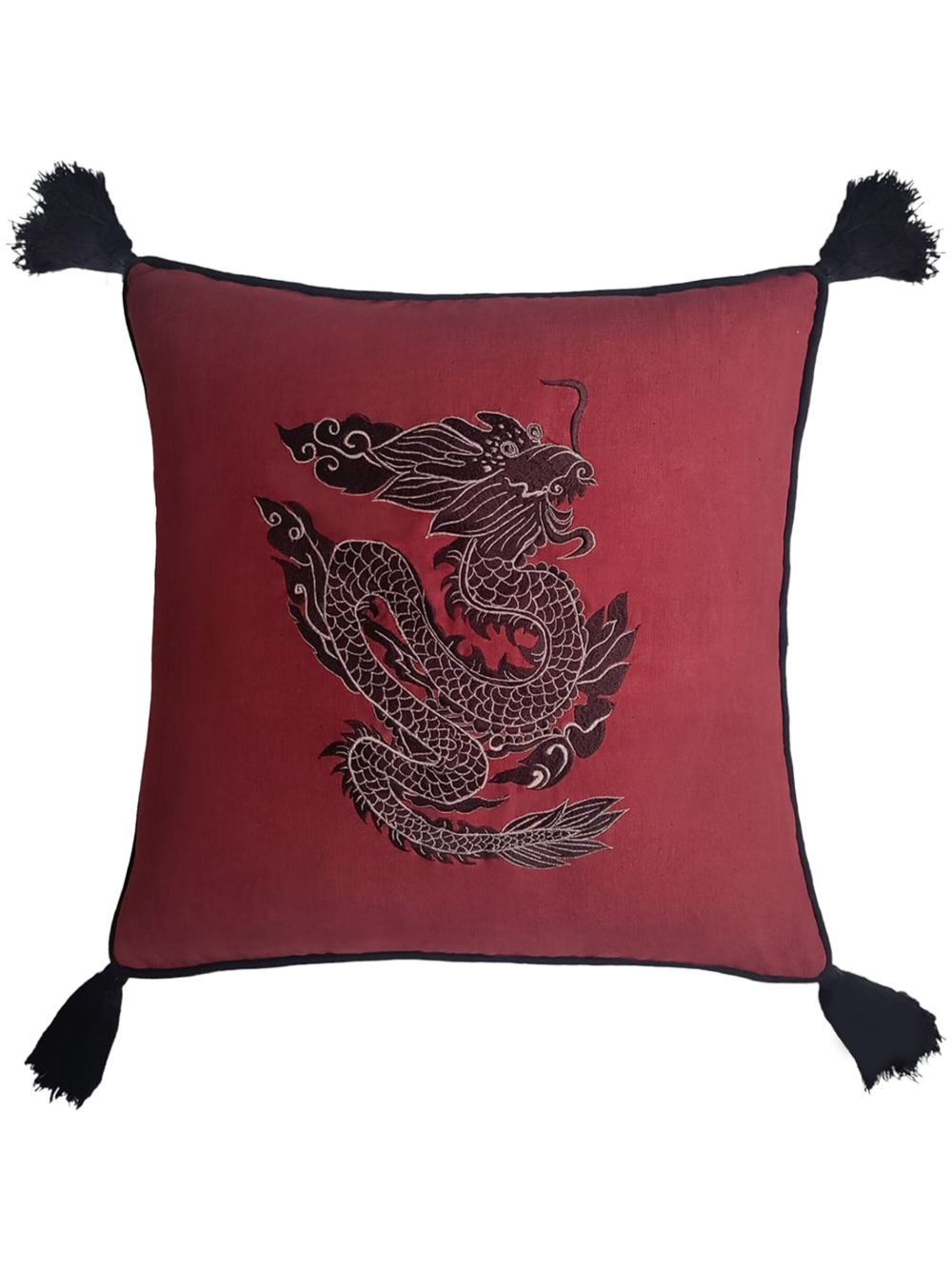 Les-Ottomans Dragon 刺绣抱枕（50厘米 x 50厘米） - 红色