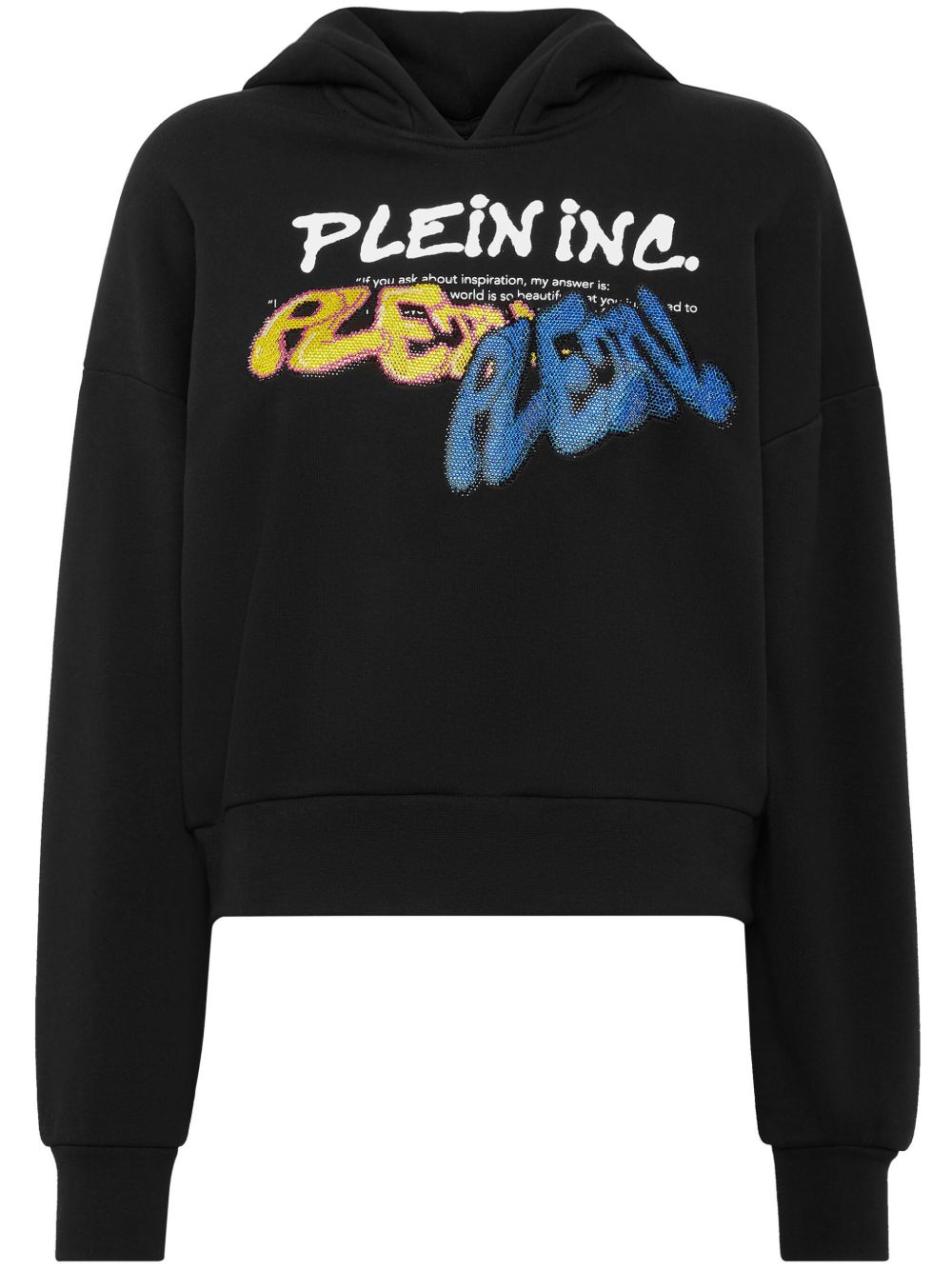 Philipp Plein logo印花短款连帽衫 - 黑色