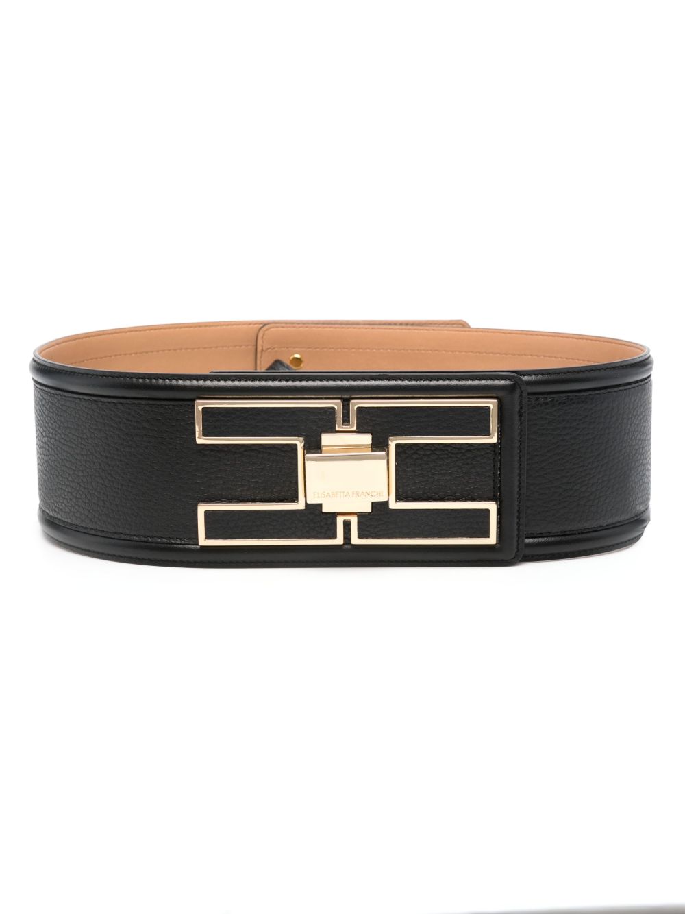 Elisabetta Franchi logo旋扣皮质腰带 - 黑色