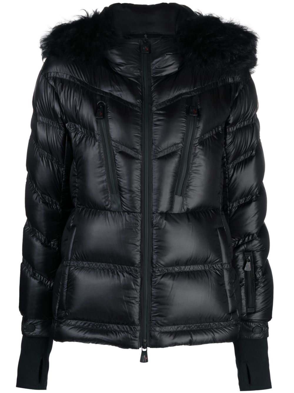 Moncler Grenoble 人造皮草连帽蓬松夹克 - 黑色