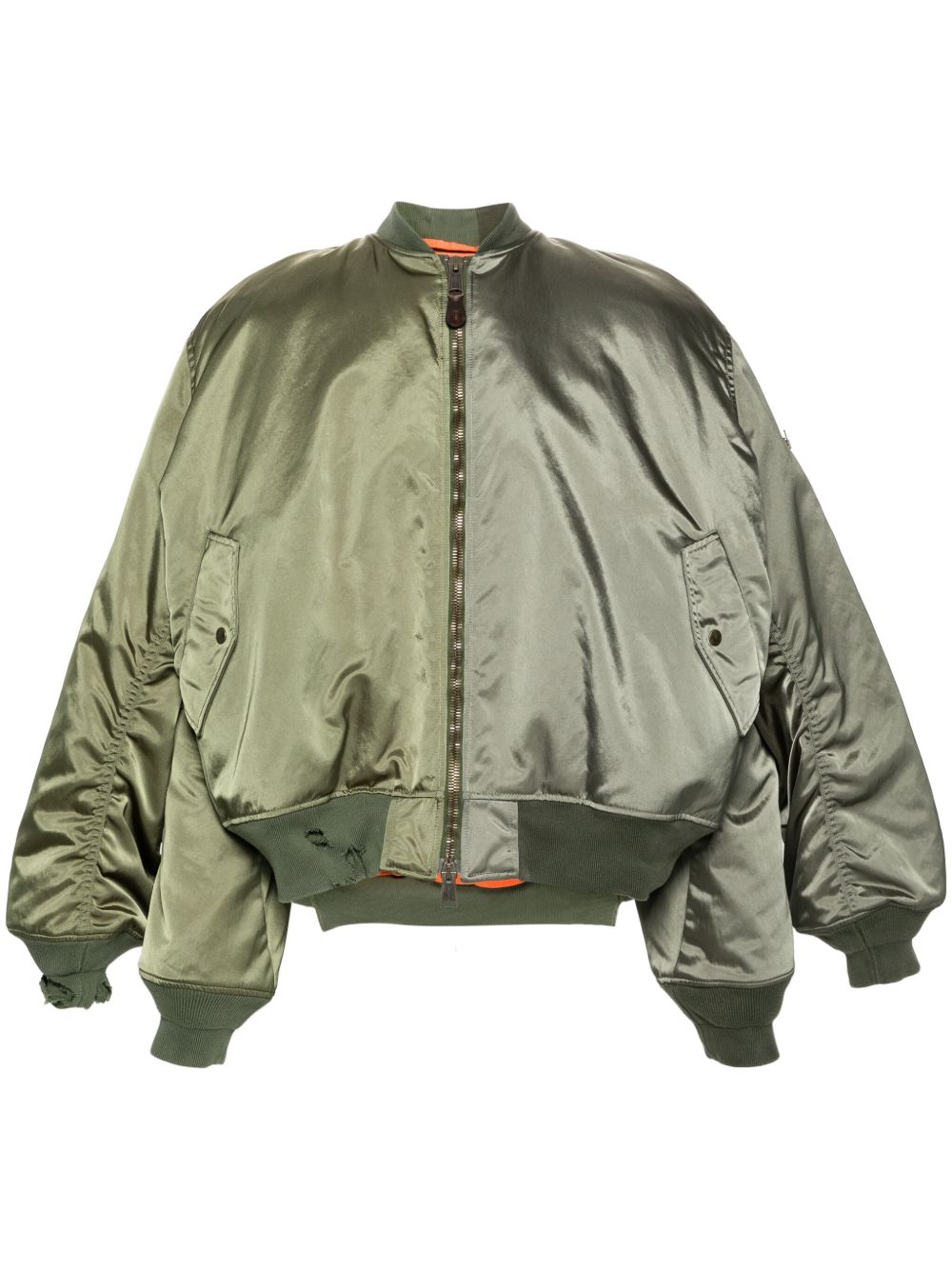 Balenciaga 双层衣袖缎面飞行员夹克 - 绿色