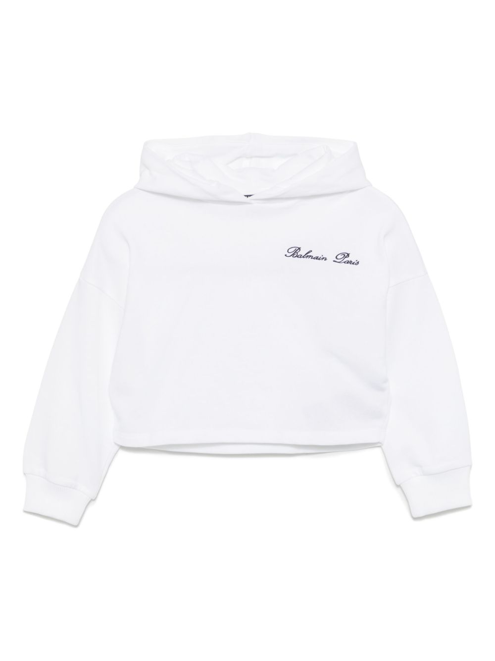 Balmain Kids logo刺绣连帽衫 - 白色