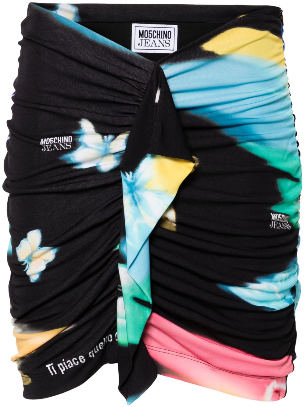 MOSCHINO JEANS 蝴蝶印花荷叶边迷你半身裙 - 黑色