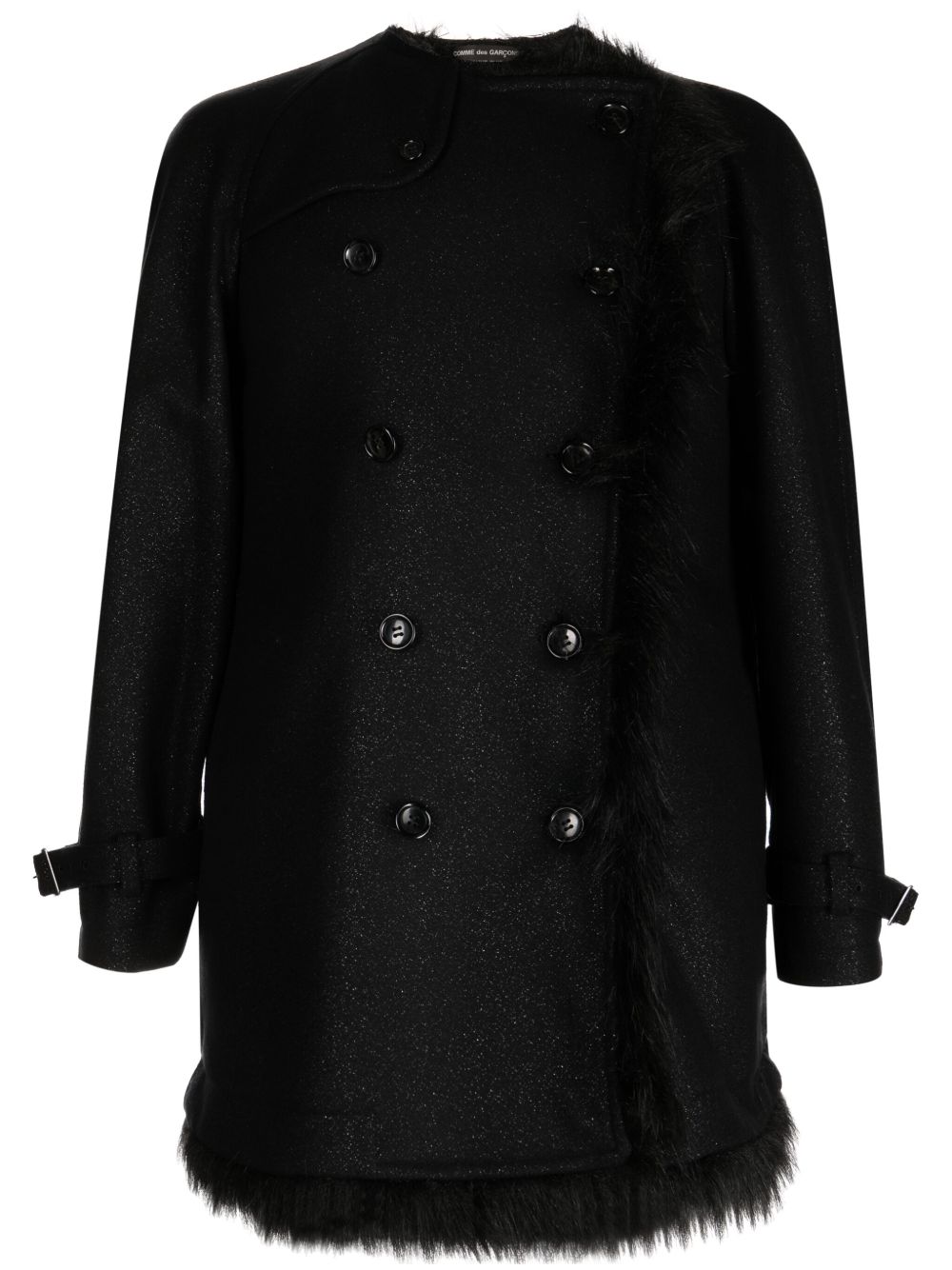 Comme des Garçons Homme Plus 皮毛一体双排扣外套 - 黑色