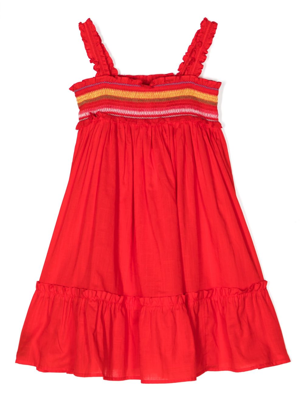 ZIMMERMANN Kids 抽褶分层式棉连衣裙 - 红色