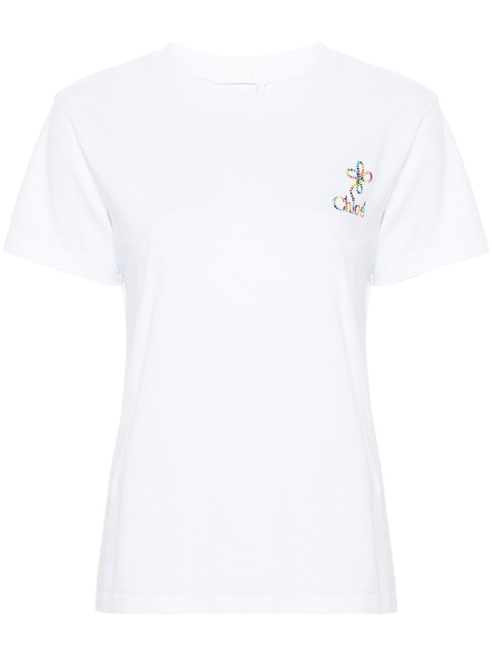 Chloé logo刺绣棉T恤 - 白色