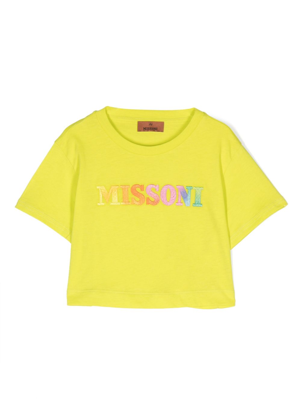 Missoni Kids logo刺绣短款T恤 - 黄色