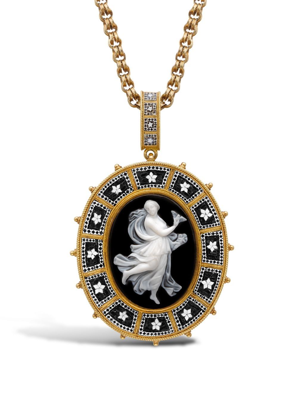 Pragnell Vintage 18K黄金 Victorian 黑色缟玛瑙浮雕吊坠 - 金色