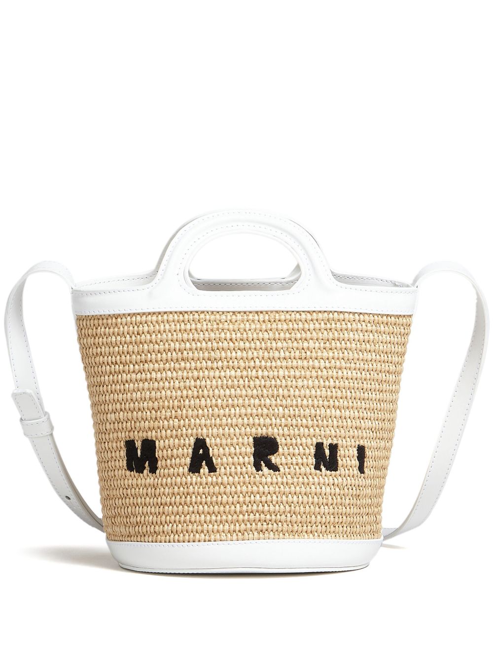 Marni Tropicalia logo刺绣拉菲草水桶包 - 白色